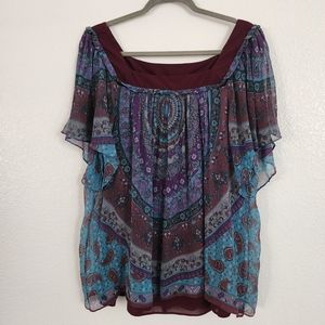 ECI 100% Silk multicolored baroque print blouse size 2X